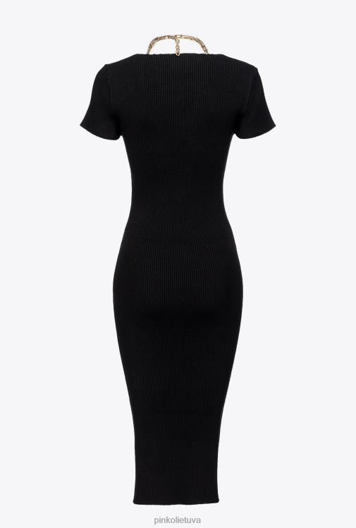 vidutinio ilgio suknelės | DH06P71 megzta suknelė iki blauzdos su grandinėle Pinko limuzinas juodas