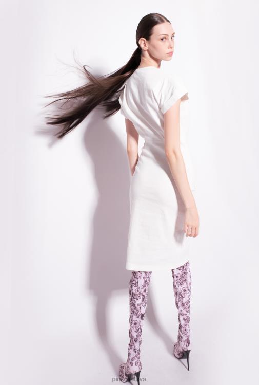 vidutinio ilgio suknelės | DH06P87 lininė suknelė su sagomis Pinko debesis baltas