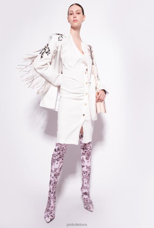 vidutinio ilgio suknelės | DH06P87 lininė suknelė su sagomis Pinko debesis baltas