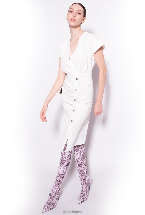 vidutinio ilgio suknelės | DH06P87 lininė suknelė su sagomis Pinko debesis baltas