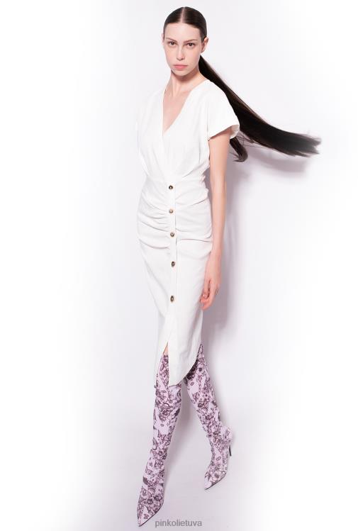 vidutinio ilgio suknelės | DH06P87 lininė suknelė su sagomis Pinko debesis baltas