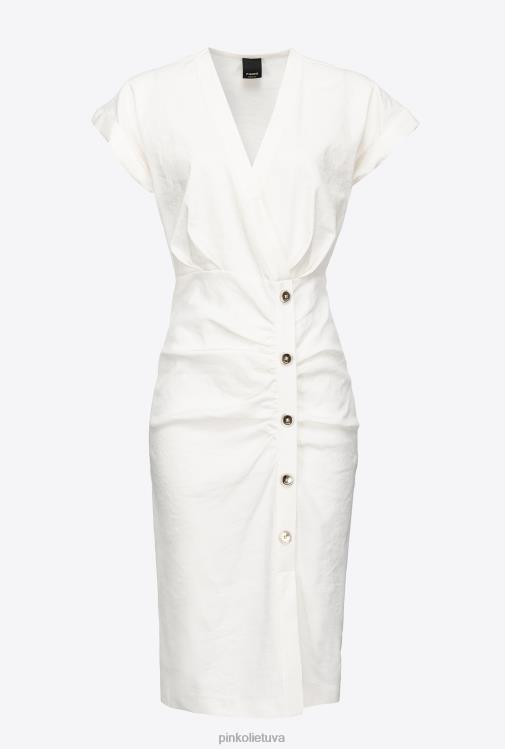 vidutinio ilgio suknelės | DH06P87 lininė suknelė su sagomis Pinko debesis baltas