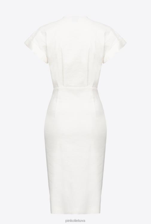 vidutinio ilgio suknelės | DH06P87 lininė suknelė su sagomis Pinko debesis baltas