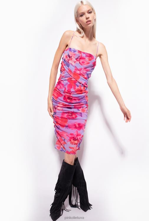 vidutinio ilgio suknelės | DH06P95 gėlėmis marginta suknelė iki blauzdos Pinko alyvinė/šviesiai rožinė/fuksija