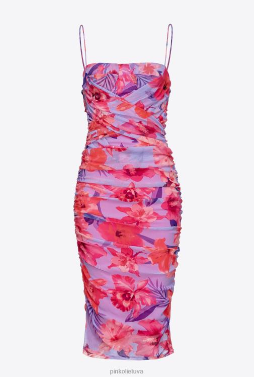 vidutinio ilgio suknelės | DH06P95 gėlėmis marginta suknelė iki blauzdos Pinko alyvinė/šviesiai rožinė/fuksija