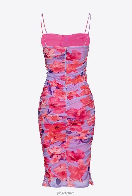vidutinio ilgio suknelės | DH06P95 gėlėmis marginta suknelė iki blauzdos Pinko alyvinė/šviesiai rožinė/fuksija