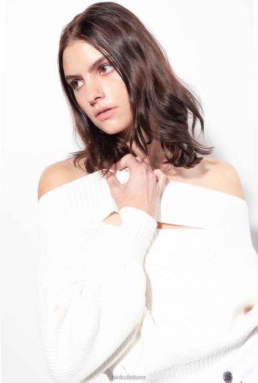 džemperiai | DH06P496 žvejo šonkaulio megztinis iš peties Pinko šilko baltumo