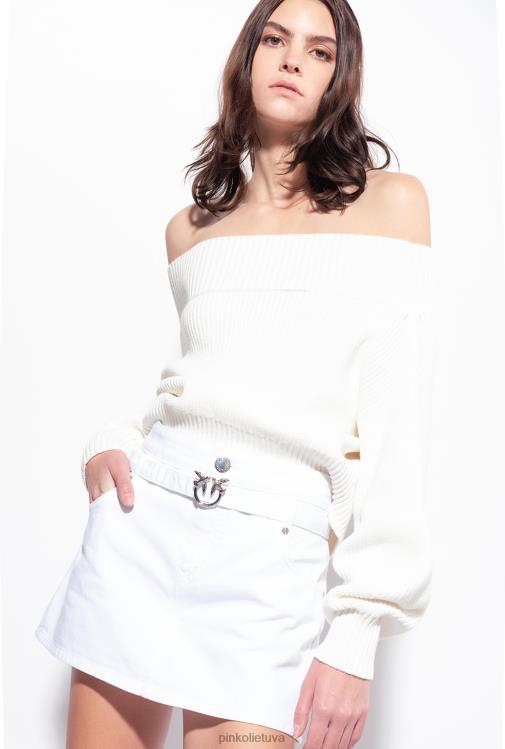 džemperiai | DH06P496 žvejo šonkaulio megztinis iš peties Pinko šilko baltumo