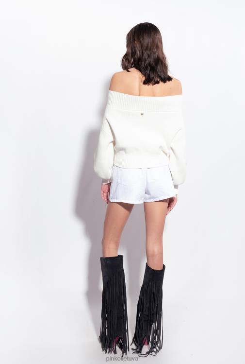 džemperiai | DH06P496 žvejo šonkaulio megztinis iš peties Pinko šilko baltumo