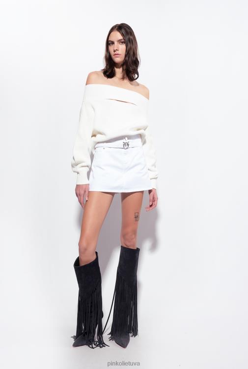 džemperiai | DH06P496 žvejo šonkaulio megztinis iš peties Pinko šilko baltumo