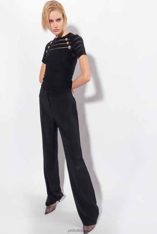 džemperiai | DH06P502 megztinis briaunotas su permatomomis detalėmis Pinko limuzinas juodas