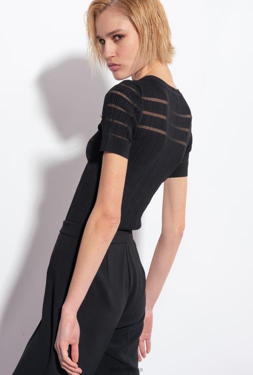 džemperiai | DH06P502 megztinis briaunotas su permatomomis detalėmis Pinko limuzinas juodas