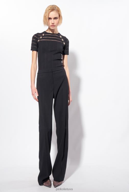 džemperiai | DH06P502 megztinis briaunotas su permatomomis detalėmis Pinko limuzinas juodas