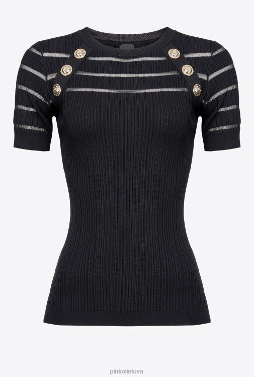 džemperiai | DH06P502 megztinis briaunotas su permatomomis detalėmis Pinko limuzinas juodas