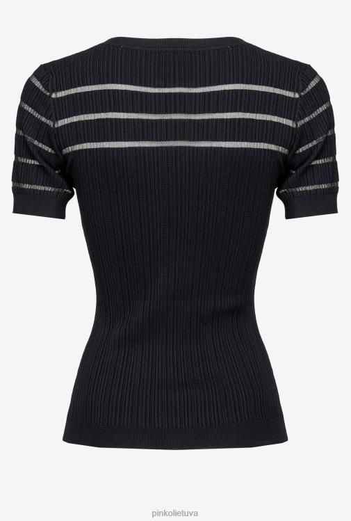 džemperiai | DH06P502 megztinis briaunotas su permatomomis detalėmis Pinko limuzinas juodas