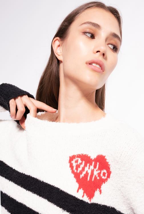 džemperiai | DH06P503 megztinis su širdele Pinko mult. balta/juoda/raudona