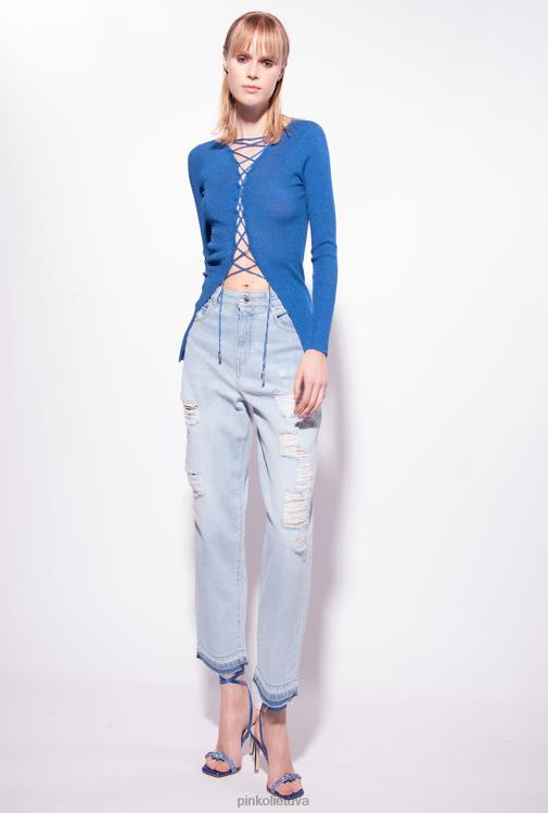 džemperiai | DH06P510 megztinis su raišteliais Pinko imperatoriškoji mėlyna