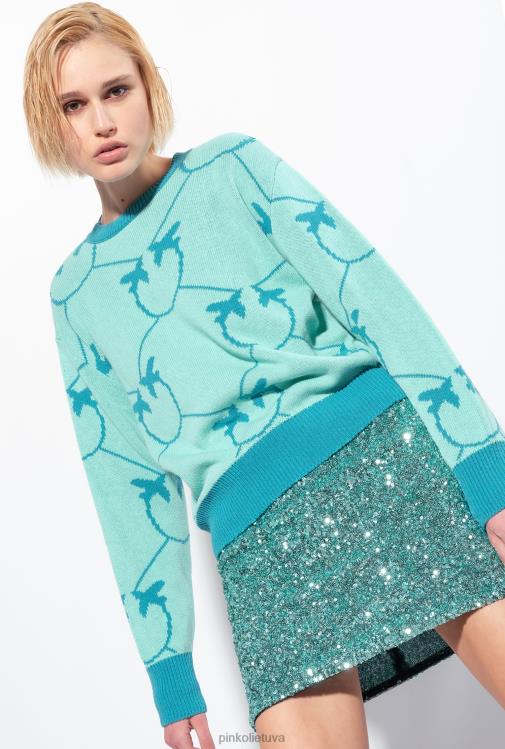 džemperiai | DH06P518 monograminis žakardo megztinis Pinko aqua green/meal