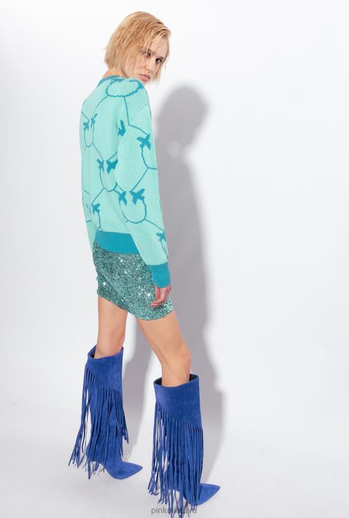 džemperiai | DH06P518 monograminis žakardo megztinis Pinko aqua green/meal