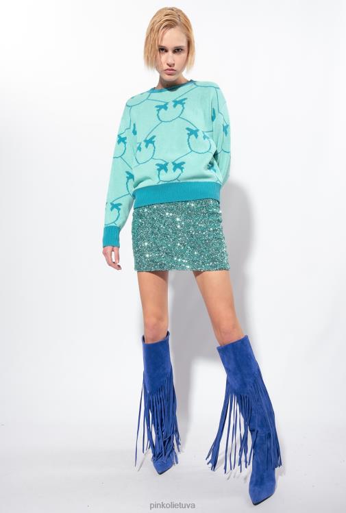 džemperiai | DH06P518 monograminis žakardo megztinis Pinko aqua green/meal