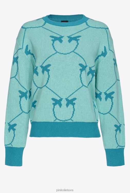 džemperiai | DH06P518 monograminis žakardo megztinis Pinko aqua green/meal