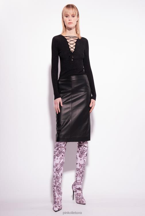 džemperiai | DH06P525 Megztinis v formos iškirpte su raišteliais Pinko limuzinas juodas