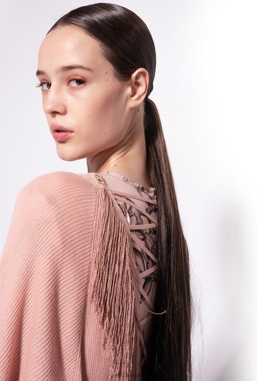 džemperiai | DH06P526 atsipalaidavęs megztinis su kutais nugara Pinko molio rožinė