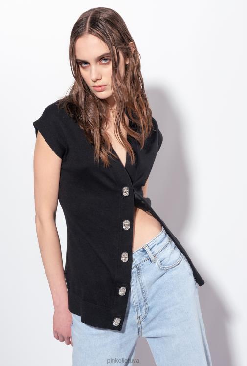 džemperiai | DH06P540 megzta liemenė su brangakmeniais sagomis Pinko limuzinas juodas