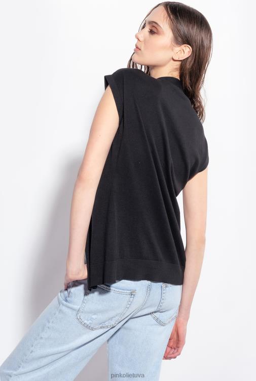 džemperiai | DH06P540 megzta liemenė su brangakmeniais sagomis Pinko limuzinas juodas