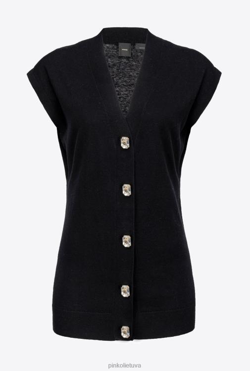 džemperiai | DH06P540 megzta liemenė su brangakmeniais sagomis Pinko limuzinas juodas