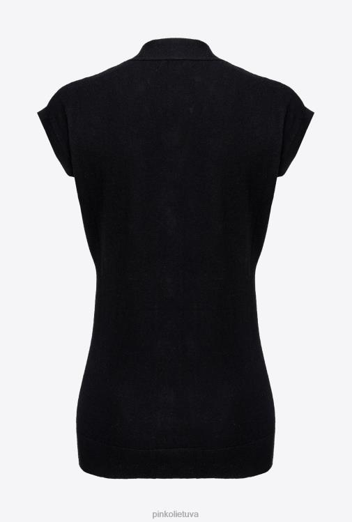 džemperiai | DH06P540 megzta liemenė su brangakmeniais sagomis Pinko limuzinas juodas