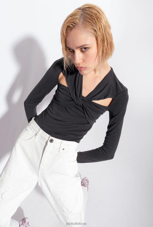 džemperiai | DH06P545 viršutinė dalis ilgomis rankovėmis su kryžminėmis detalėmis Pinko limuzinas juodas