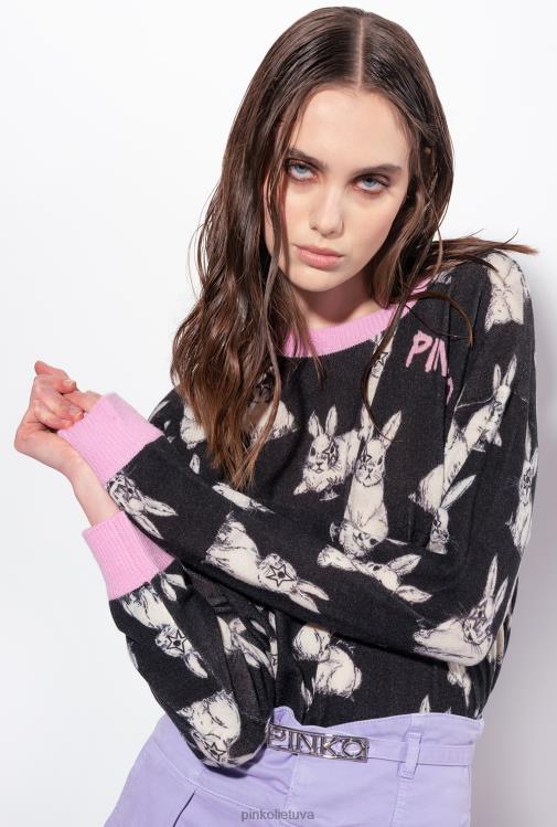 džemperiai | DH06P547 triušio megztinis Pinko juoda/pilka/balta