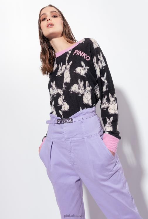 džemperiai | DH06P547 triušio megztinis Pinko juoda/pilka/balta