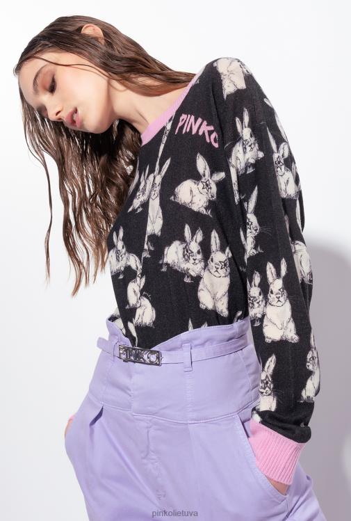 džemperiai | DH06P547 triušio megztinis Pinko juoda/pilka/balta