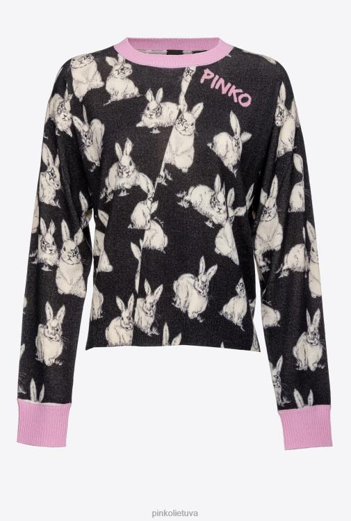 džemperiai | DH06P547 triušio megztinis Pinko juoda/pilka/balta