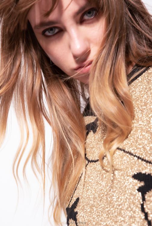 džemperiai | DH06P555 apkarpytas monograminis žakardo megztinis Pinko auksinis/juodas