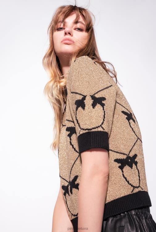 džemperiai | DH06P555 apkarpytas monograminis žakardo megztinis Pinko auksinis/juodas