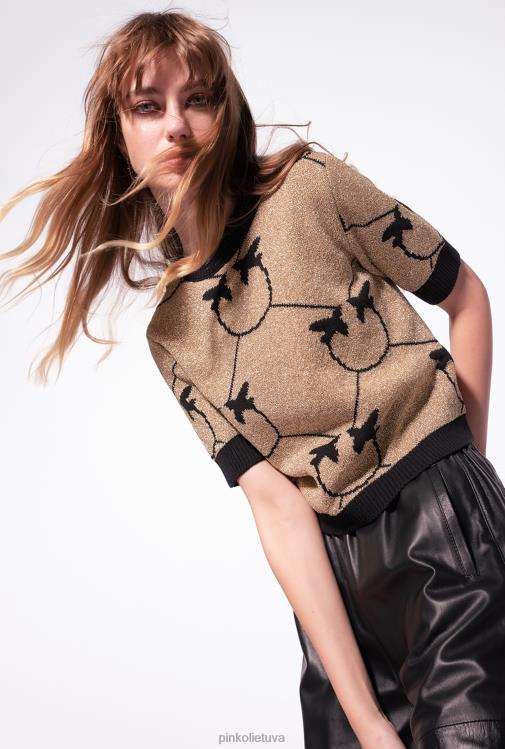 džemperiai | DH06P555 apkarpytas monograminis žakardo megztinis Pinko auksinis/juodas