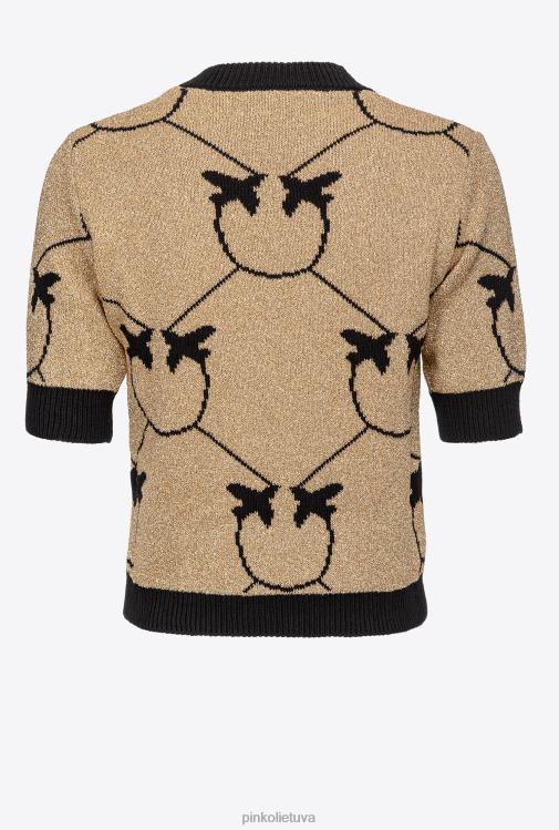 džemperiai | DH06P555 apkarpytas monograminis žakardo megztinis Pinko auksinis/juodas