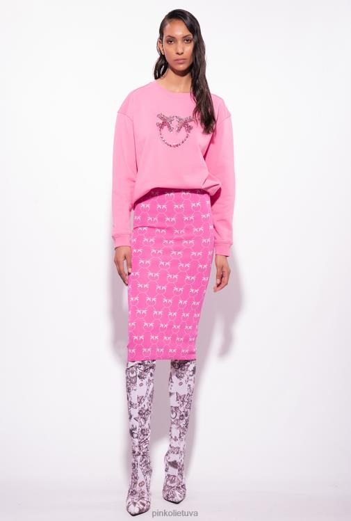 megztiniai | DH06P504 megztinis su meilės paukščių siuvinėjimu Pinko convolvulus rožinė