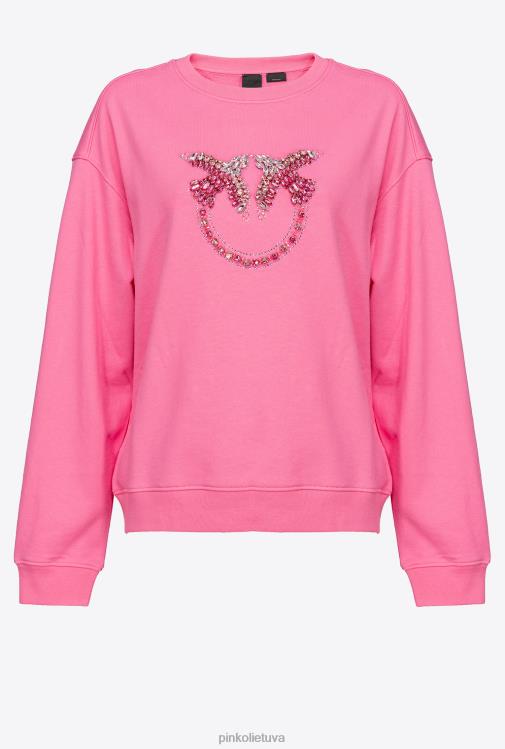 megztiniai | DH06P504 megztinis su meilės paukščių siuvinėjimu Pinko convolvulus rožinė