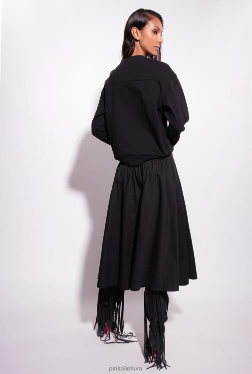 megztiniai | DH06P505 megztinis su meilės paukščių siuvinėjimu Pinko limuzinas juodas