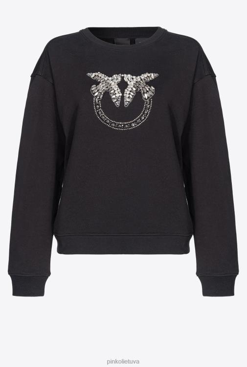 megztiniai | DH06P505 megztinis su meilės paukščių siuvinėjimu Pinko limuzinas juodas