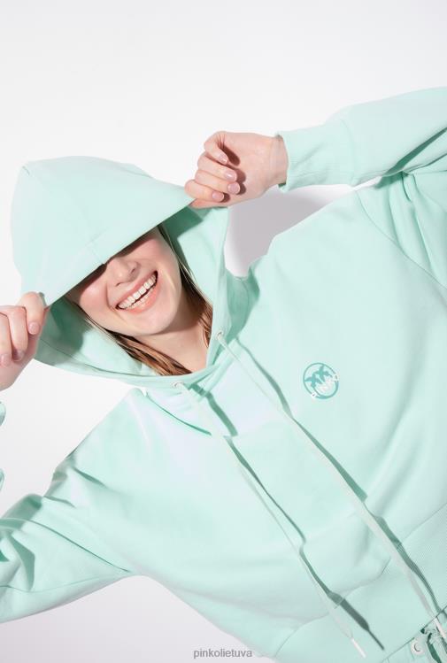 megztiniai | DH06P522 sutrumpintas megztinis su logotipo spauda Pinko kiaušinio lukštas mėlynas