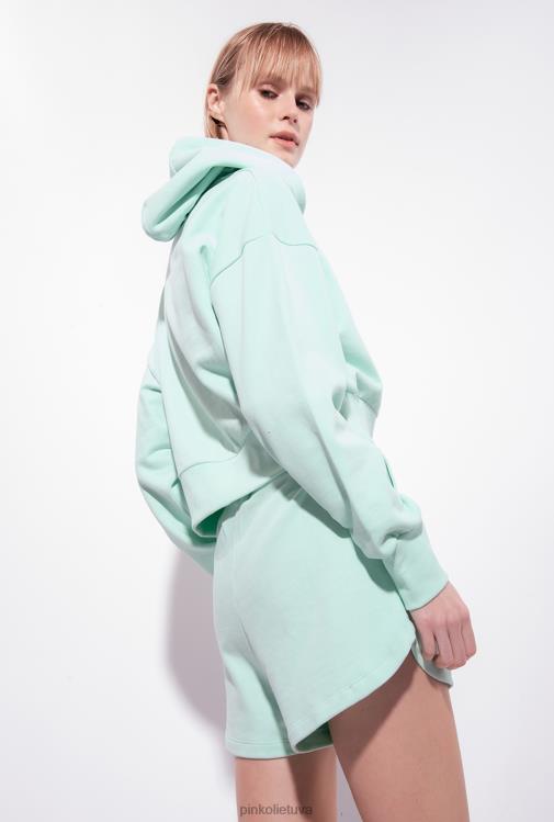 megztiniai | DH06P522 sutrumpintas megztinis su logotipo spauda Pinko kiaušinio lukštas mėlynas