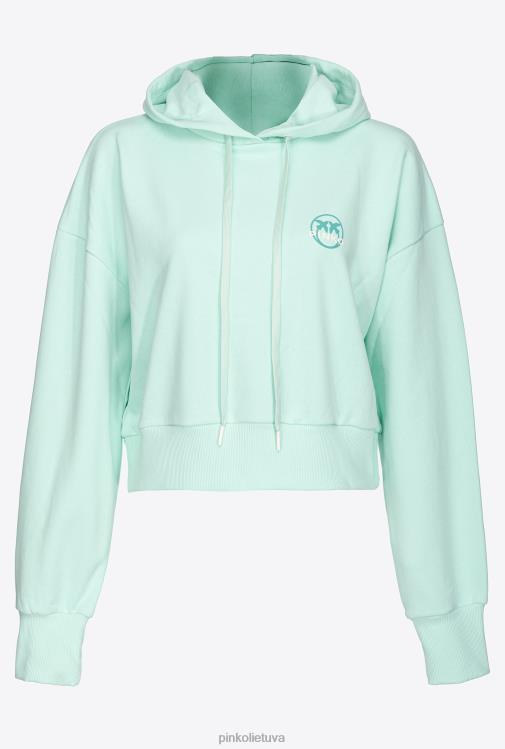 megztiniai | DH06P522 sutrumpintas megztinis su logotipo spauda Pinko kiaušinio lukštas mėlynas