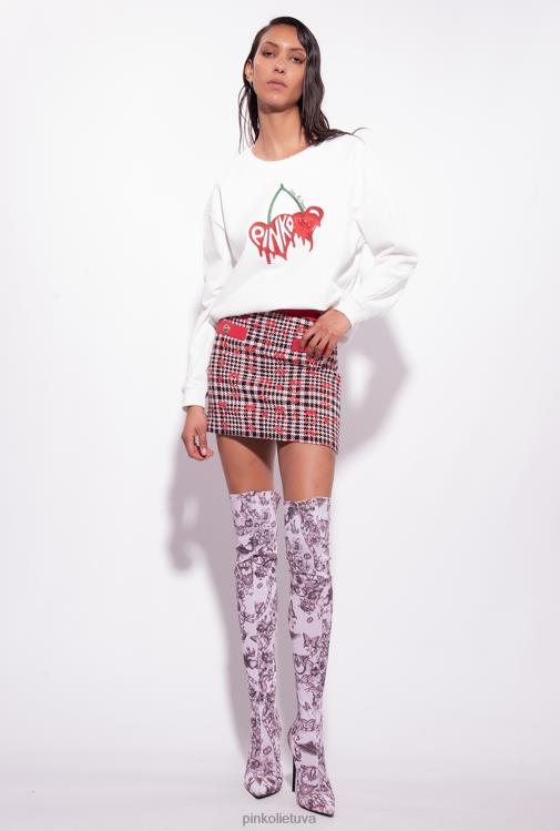 megztiniai | DH06P532 megztinis su vyšnių raštu Pinko šilko baltumo