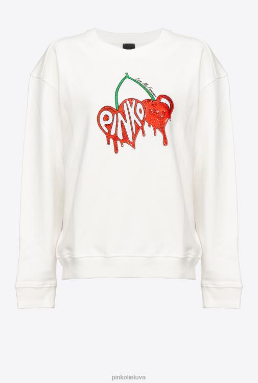 megztiniai | DH06P532 megztinis su vyšnių raštu Pinko šilko baltumo