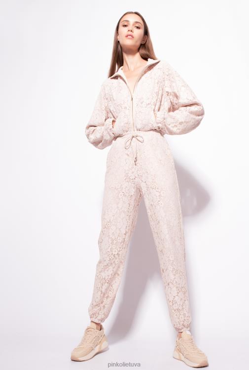 megztiniai | DH06P538 laminuotas nėriniuotas megztinis Pinko smėlio/sidabrinės spalvos